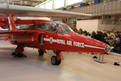 RAF Air Museum at Cosford - Red Arrow Gnat plane, indoor display