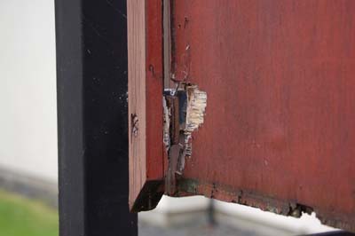 Damaged safety guards on metal steps on Haven apartment