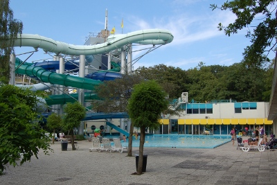 Tiki pool and outdoor pool at Duinrell