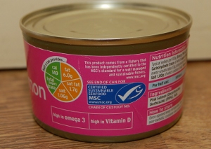 MSC logo on a tin of Sainsbury's pink salmon
