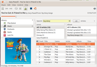 Rhythmbox Music Player on Ubuntu Linux